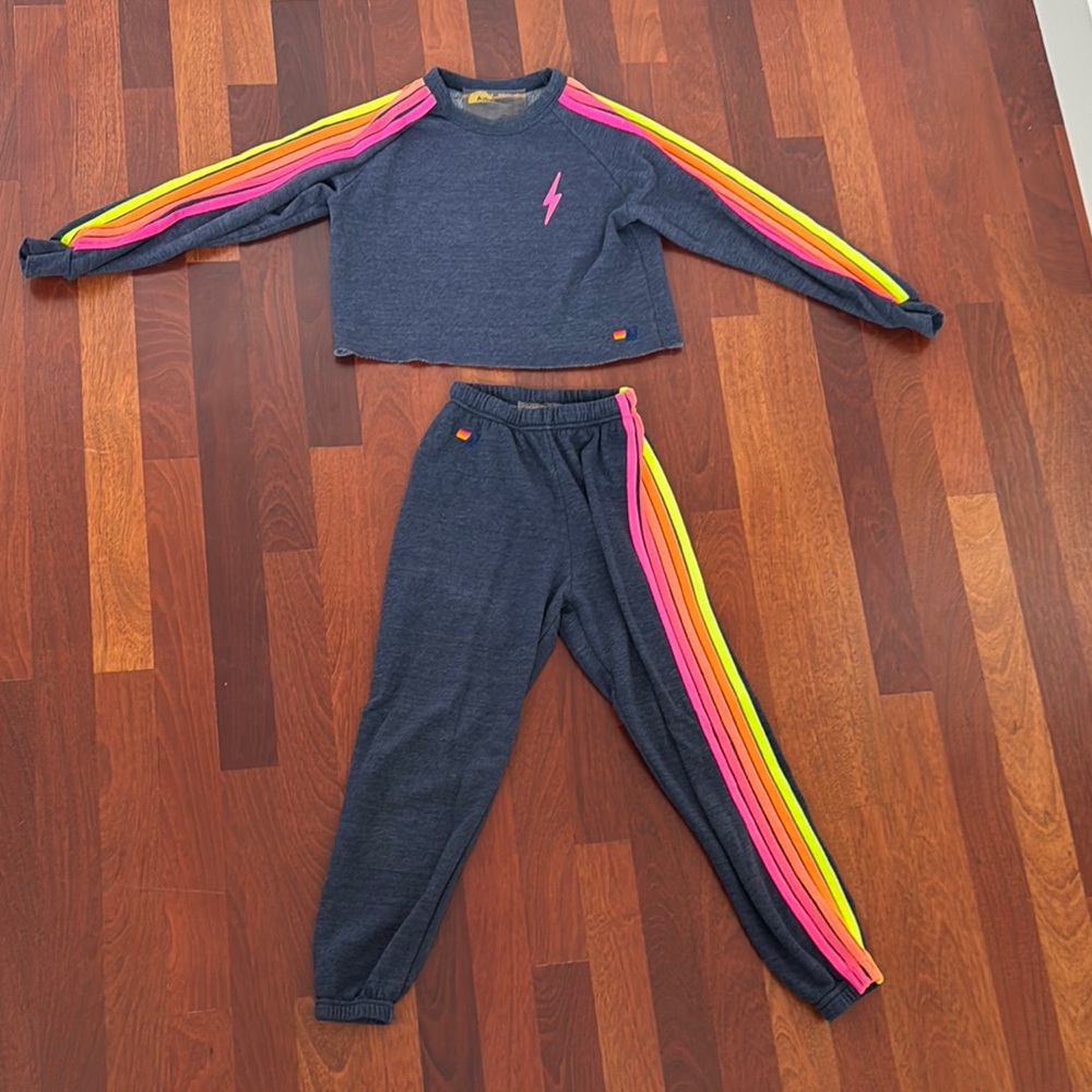 Aviator Nation Bolt Crop Sweatshirt (Size M) and Joggers (Size S) Set